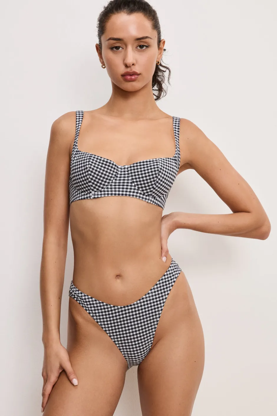 Good American Swim<BALCONETTE BIKINI TOP Black gingham007