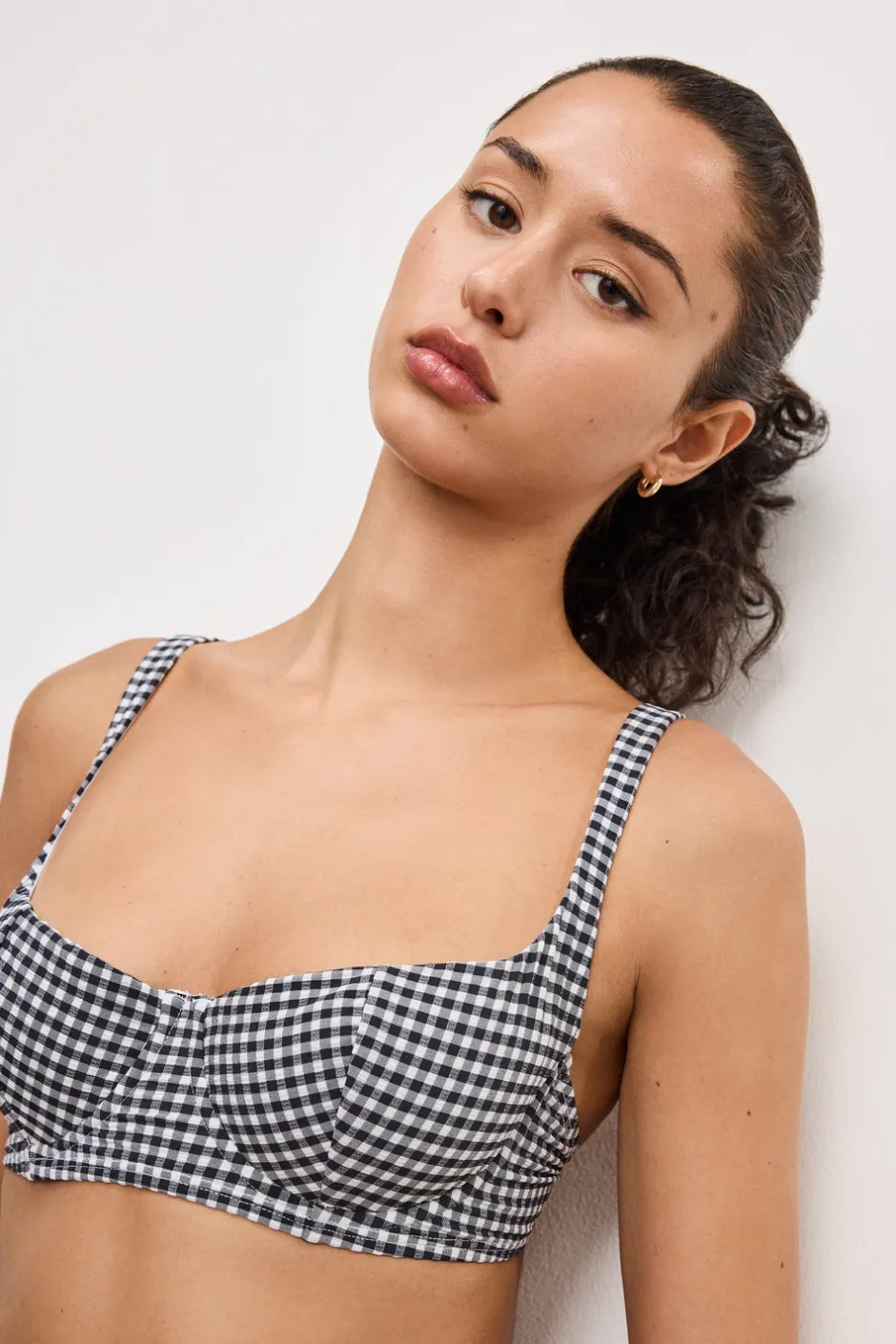 Good American Swim<BALCONETTE BIKINI TOP Black gingham007