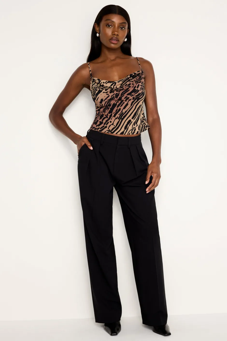 Good American Tops<CHIFFON COWL CAMISOLE Warped leopard004