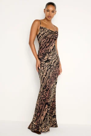 Good American Dresses<CHIFFON MAXI SLIP DRESS Warped leopard004