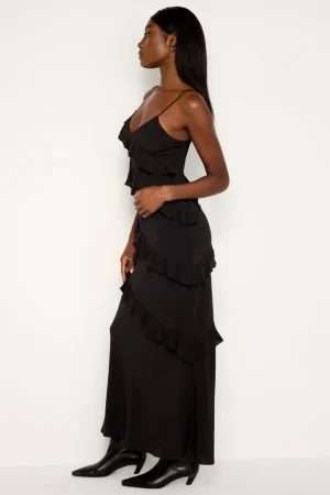 Good American Dresses<CHIFFON RUFFLE SLIP DRESS Black001