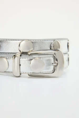 Good American Belts<CLASSIC STUDDED SILVER BELT Chrome004