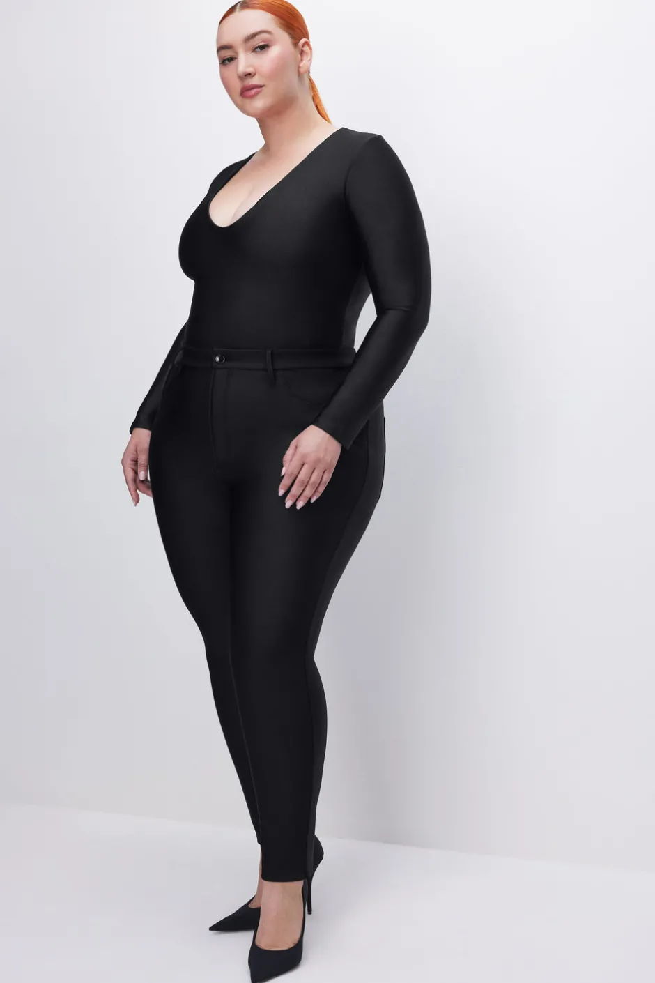 Good American Pants<COMPRESSION SHINE GOOD WAIST LEGGINGS Black001