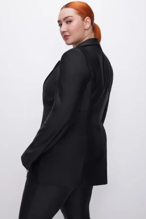 Good American Outerwear | Blazers<COMPRESSION SHINE SCULPTED BLAZER Black001