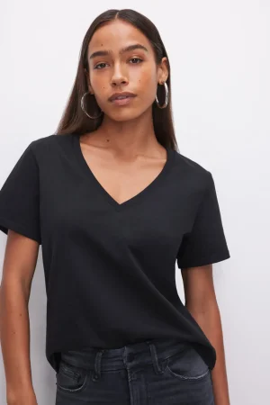 Good American Tops | Tees & Tanks<COTTON CLASSIC V-NECK TEE Black001