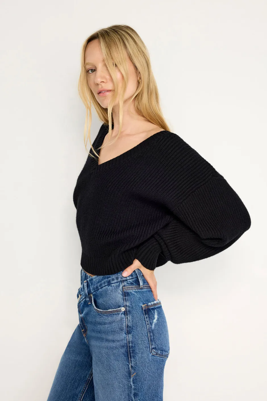 Good American Sweaters<COZY DEEP V SWEATER Black001