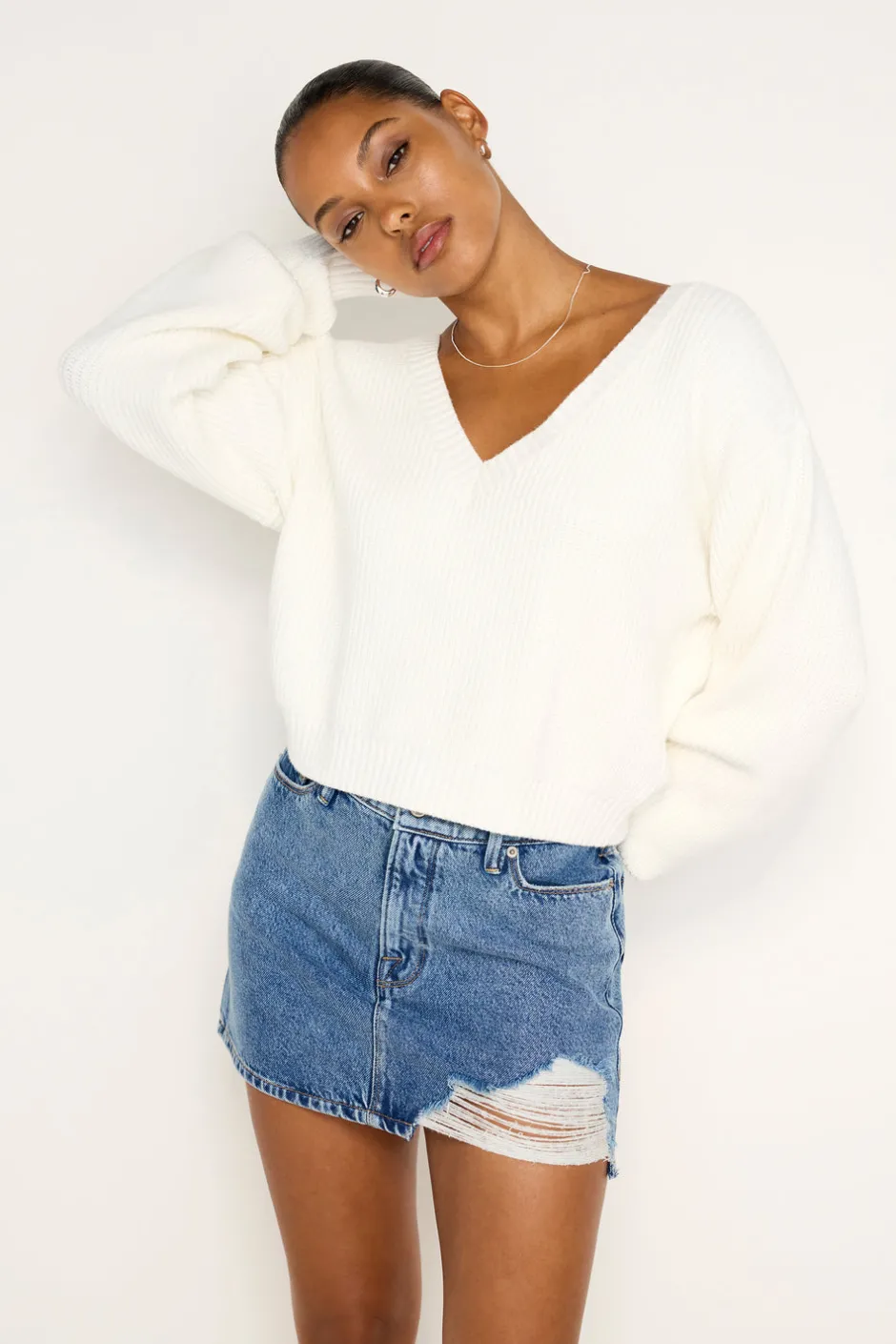Good American Sweaters<COZY DEEP V SWEATER Ivory001