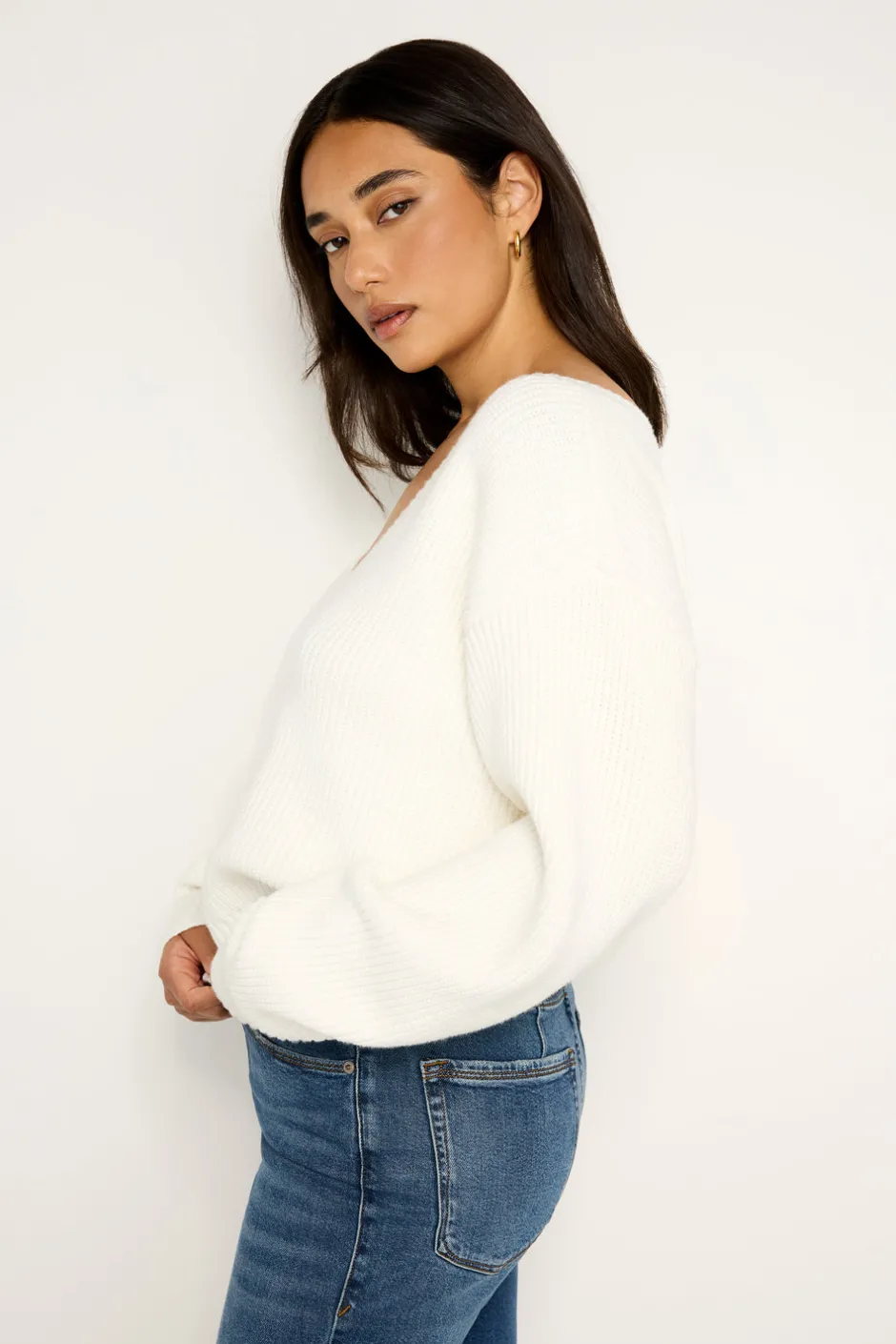 Good American Sweaters<COZY DEEP V SWEATER Ivory001