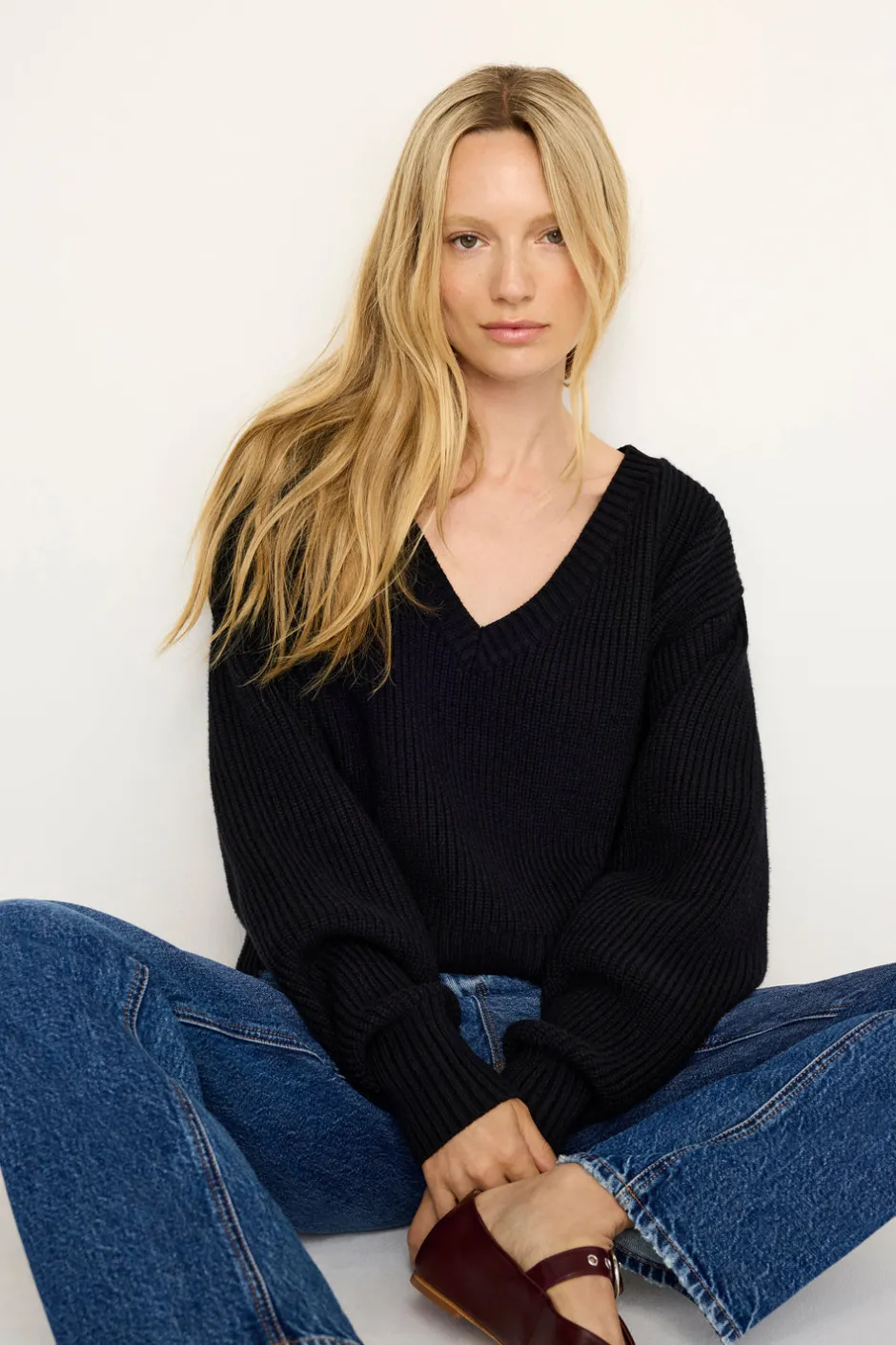 Good American Sweaters<COZY DEEP V SWEATER Black001