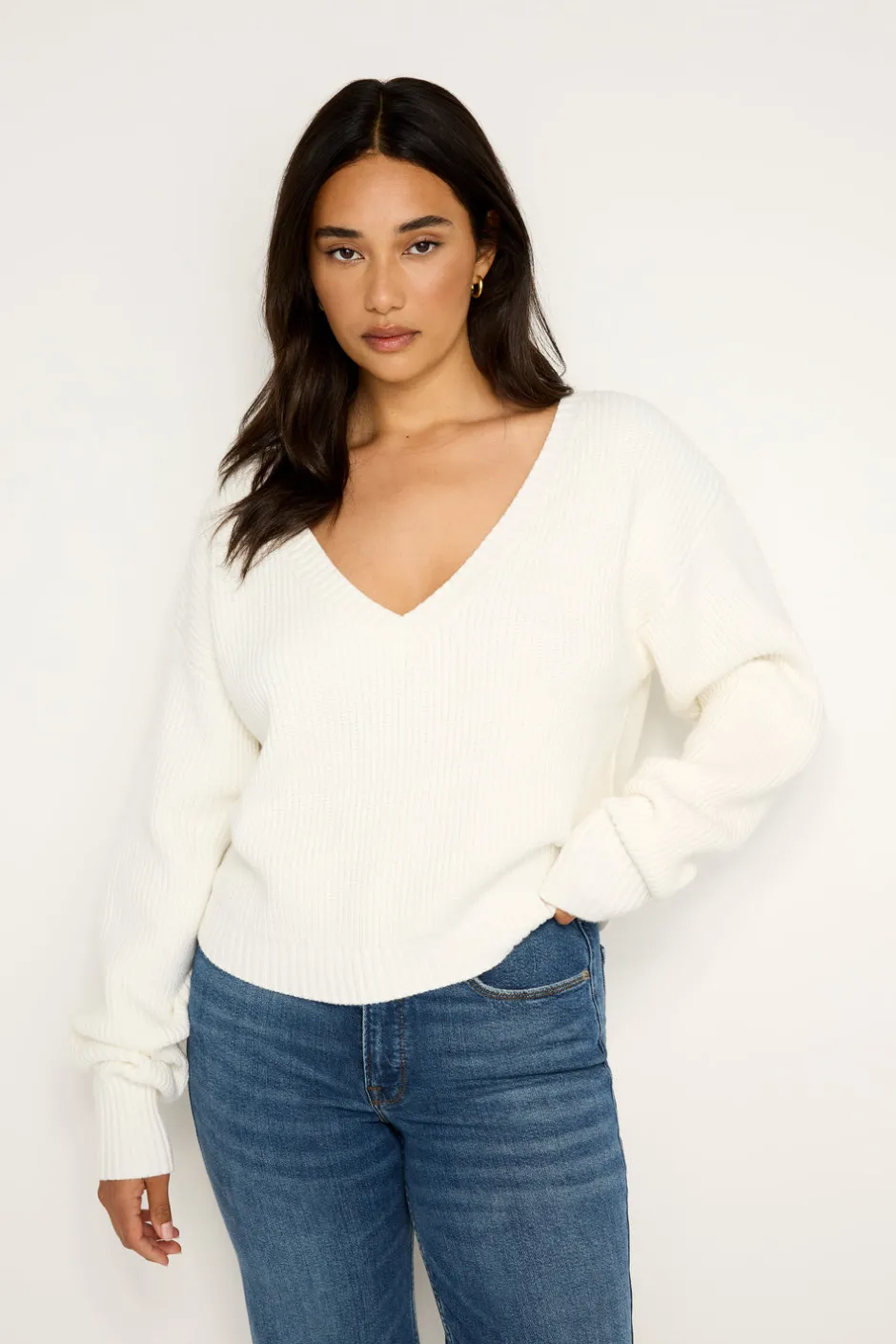 Good American Sweaters<COZY DEEP V SWEATER Ivory001