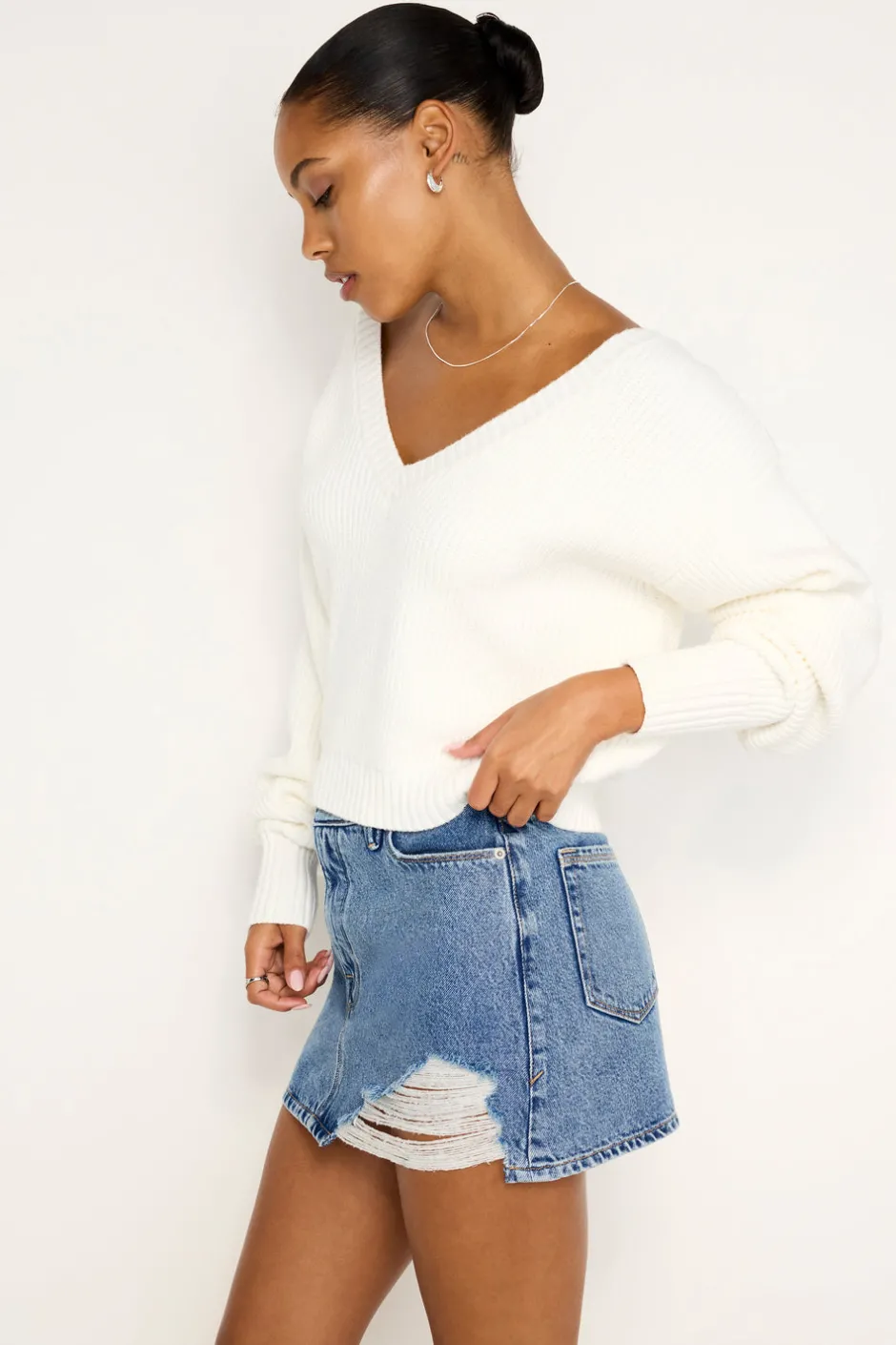 Good American Sweaters<COZY DEEP V SWEATER Ivory001