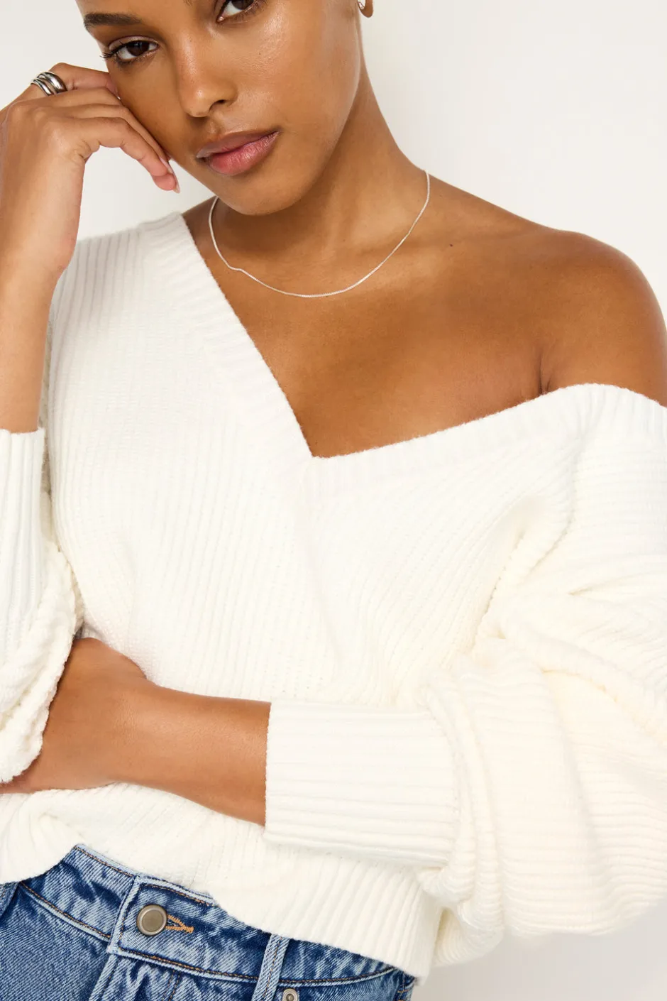 Good American Sweaters<COZY DEEP V SWEATER Ivory001