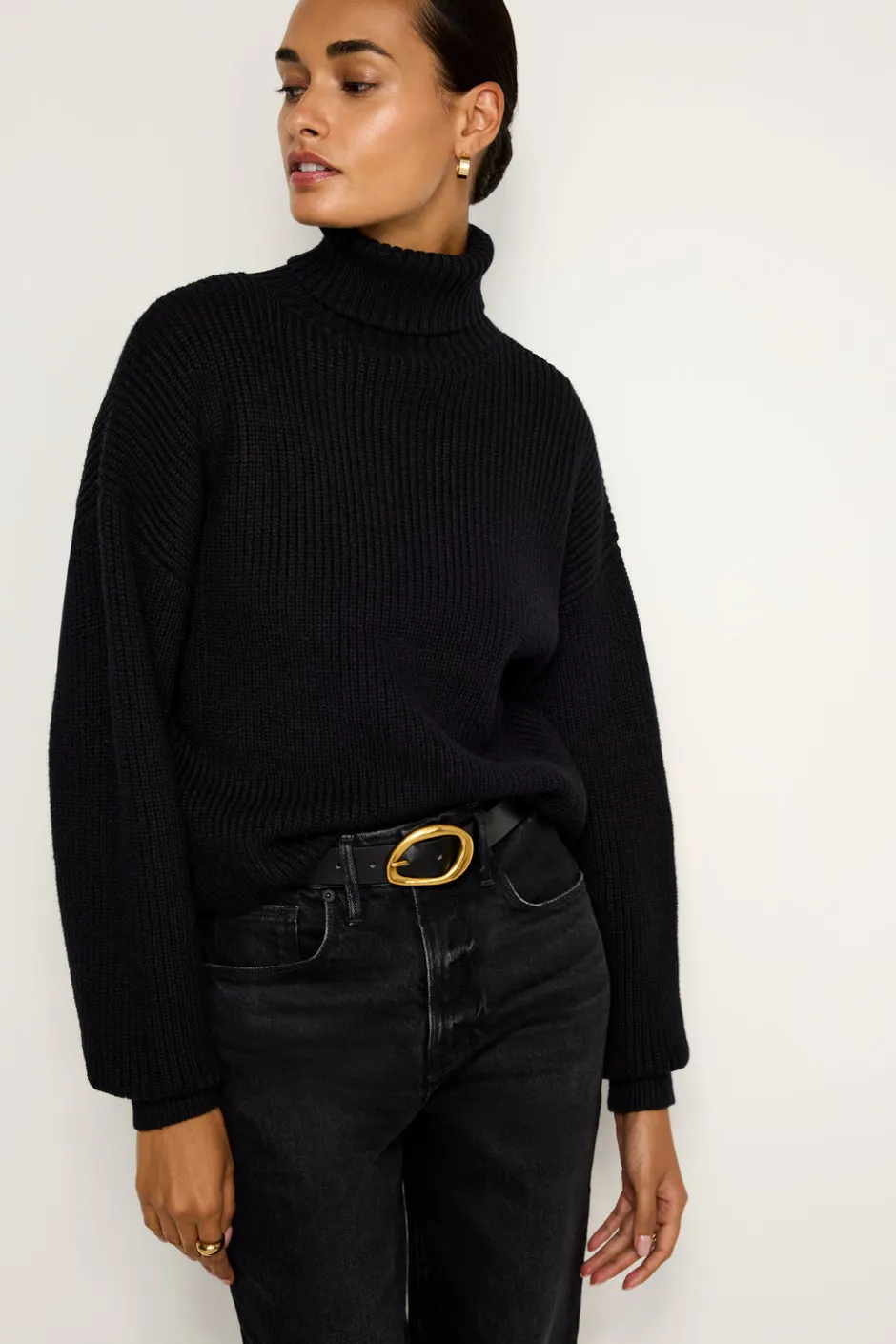 Good American Tops | Sweaters<COZY RIBBED TURTLENECK Black001