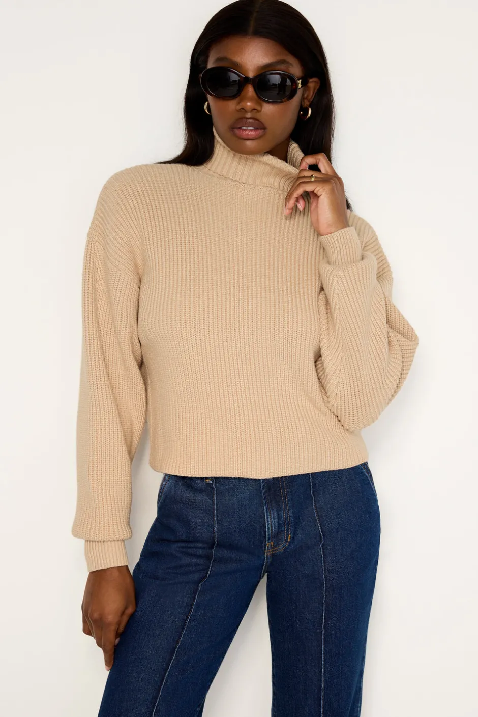 Good American Tops | Sweaters<COZY RIBBED TURTLENECK Wheat002