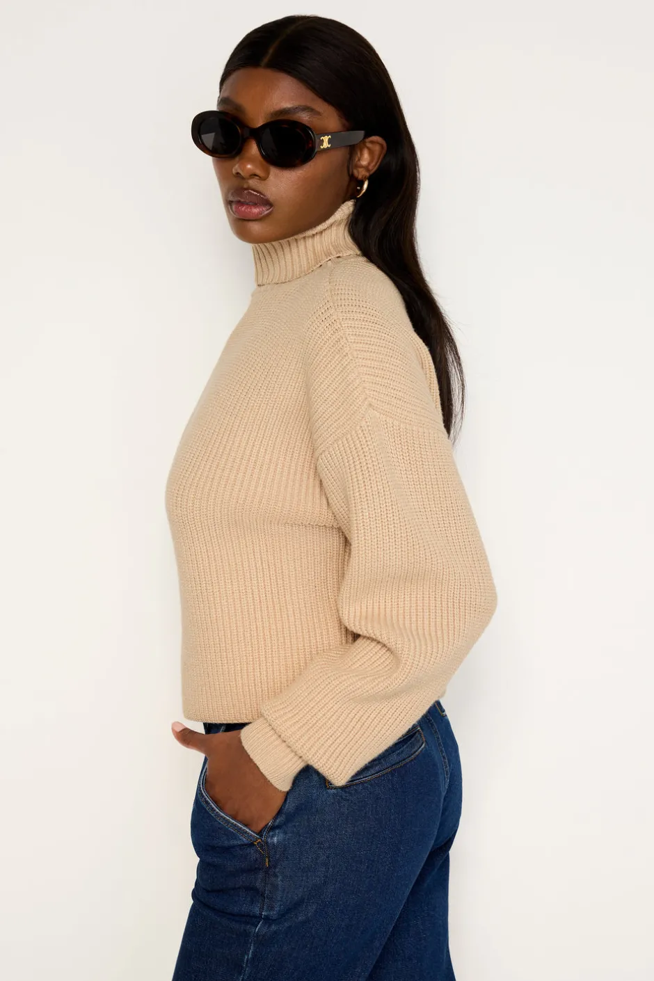Good American Tops | Sweaters<COZY RIBBED TURTLENECK Wheat002