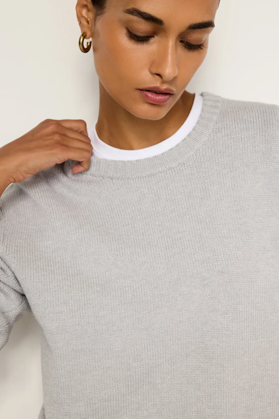 Good American Tops | Sweaters<COZY CREWNECK Heather grey001