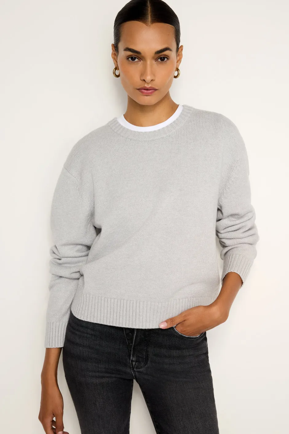 Good American Tops | Sweaters<COZY CREWNECK Heather grey001