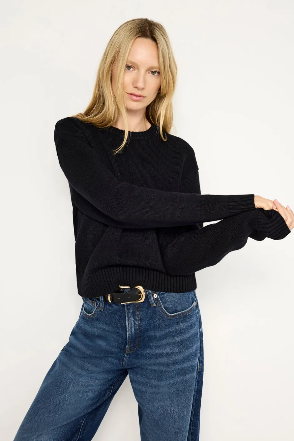 Good American Tops | Sweaters<COZY CREWNECK Black001