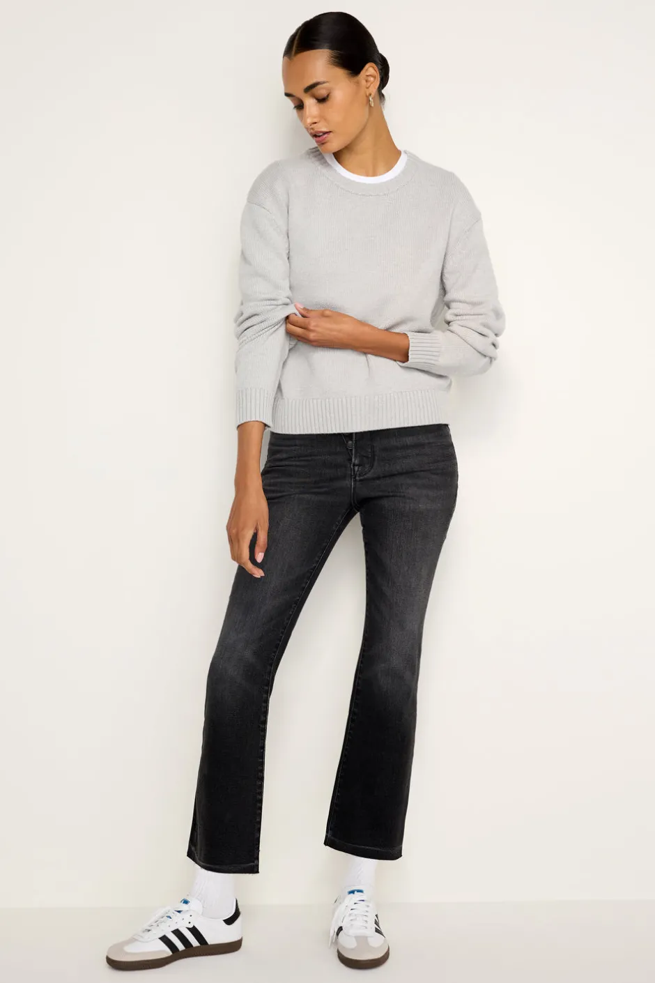 Good American Tops | Sweaters<COZY CREWNECK Heather grey001