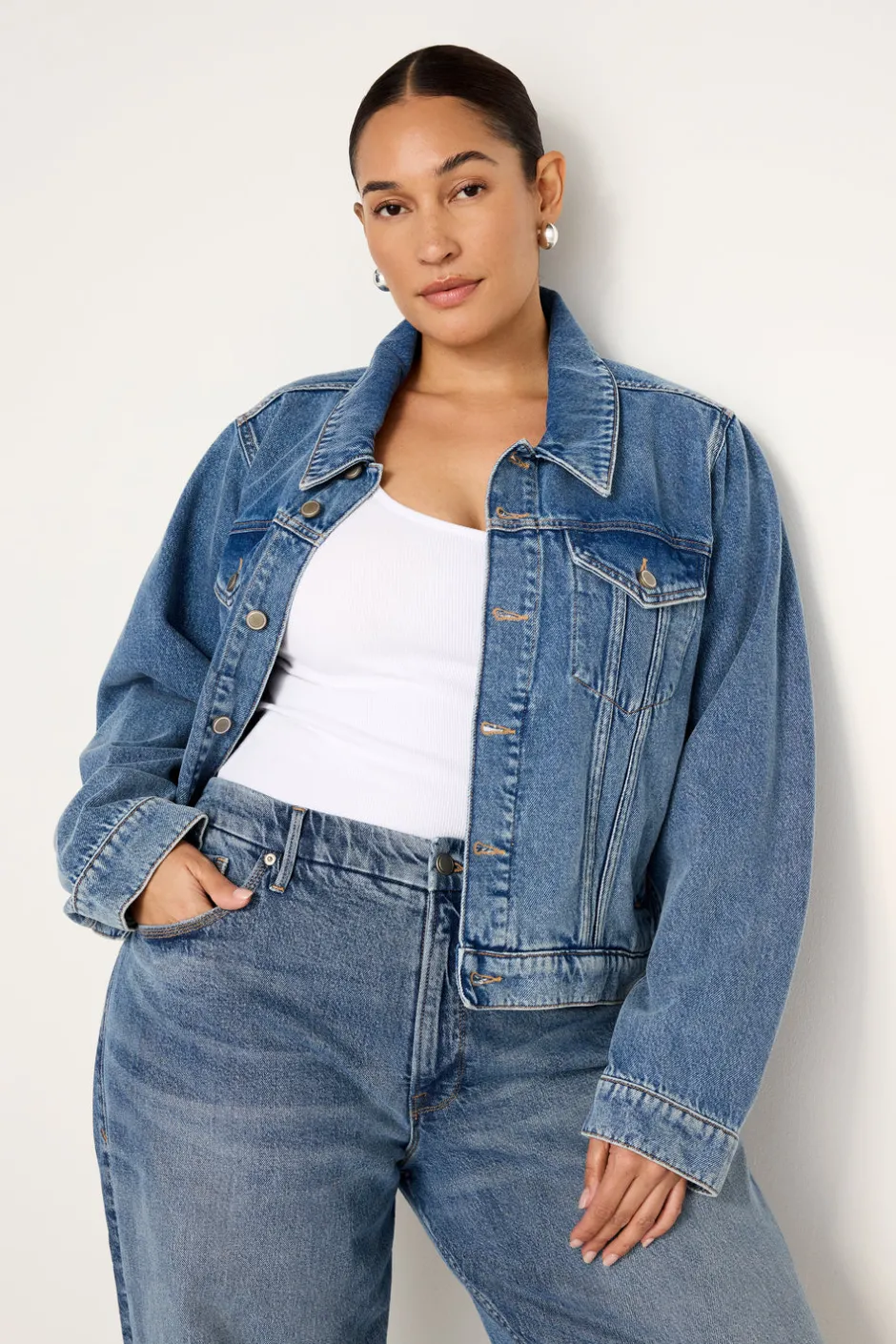 Good American Outerwear<CROPPED TRUCKER JACKET Indigo682