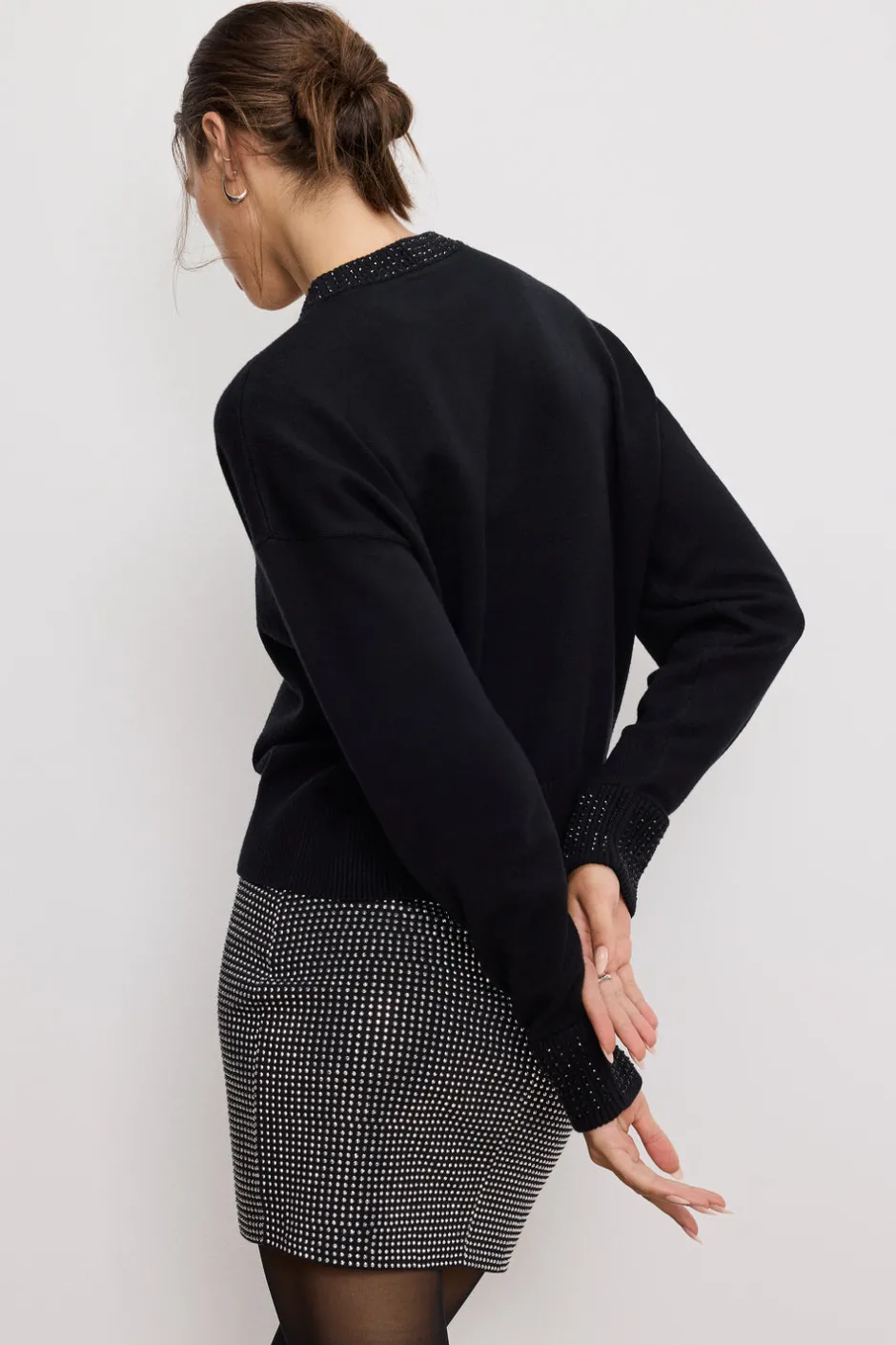 Good American Tops | Sweaters<CRYSTAL CREWNECK SWEATER Black001