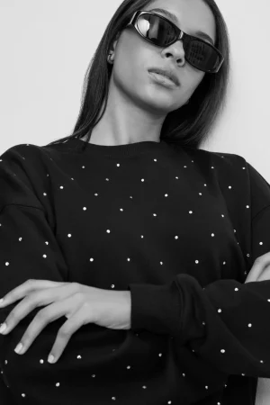 Good American Tops | Sweaters<CRYSTAL CREWNECK SWEATSHIRT Black001