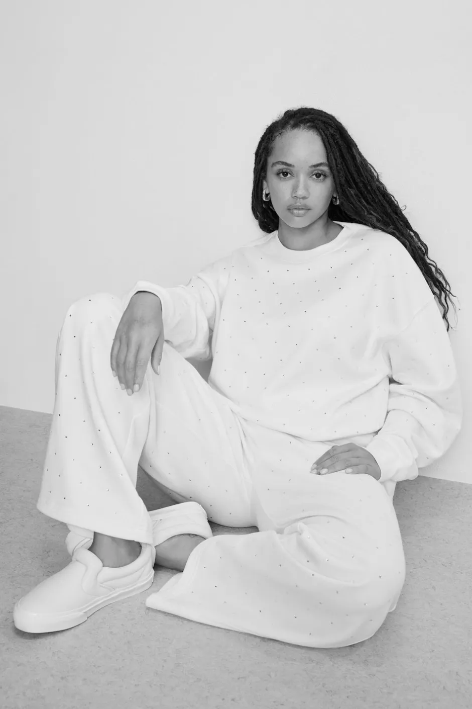 Good American Sweaters | Sweats<CRYSTAL CREWNECK SWEATSHIRT Cloud white001