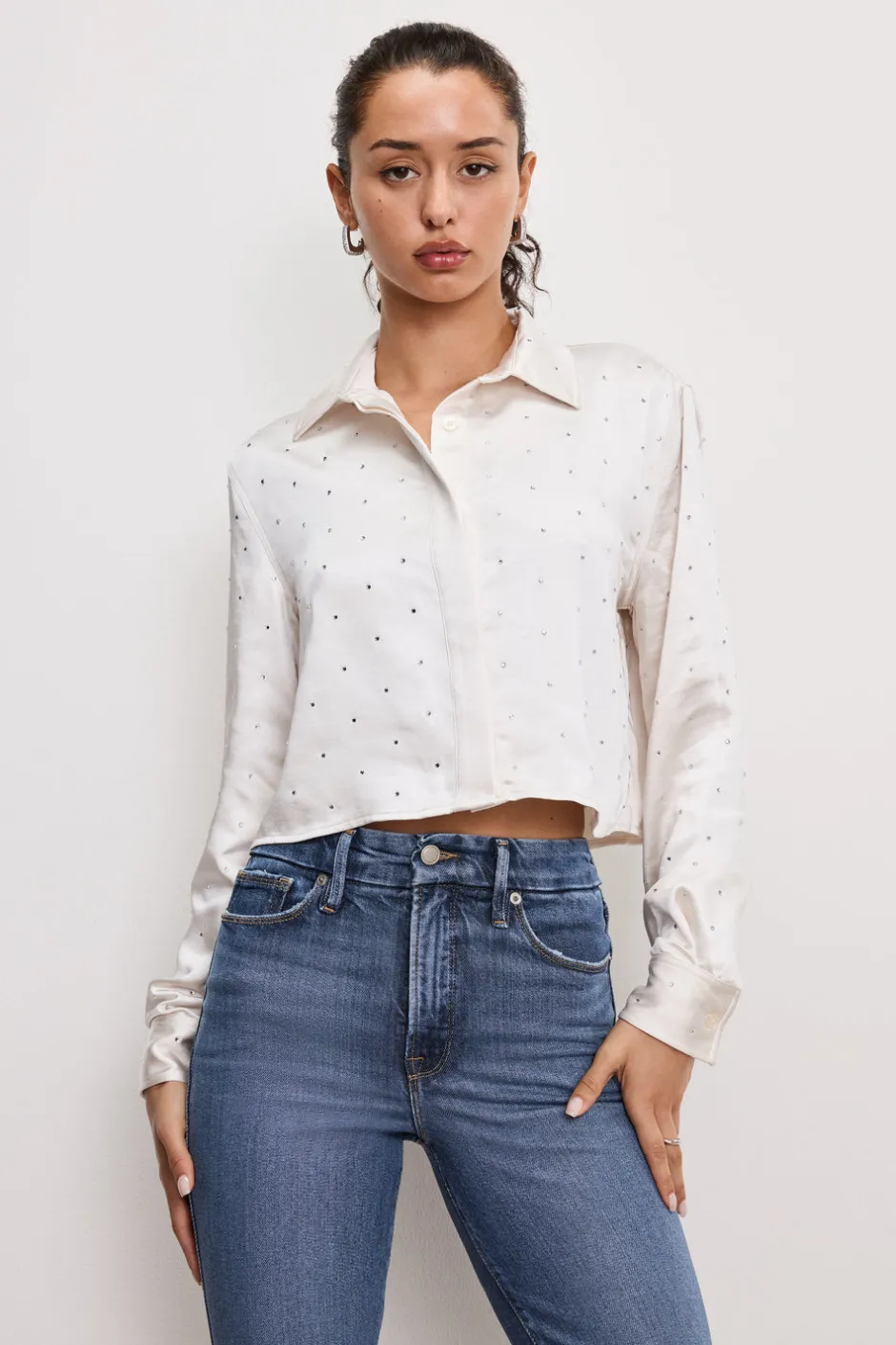 Good American Tops<CRYSTAL SATIN SHIRT Cloud white001