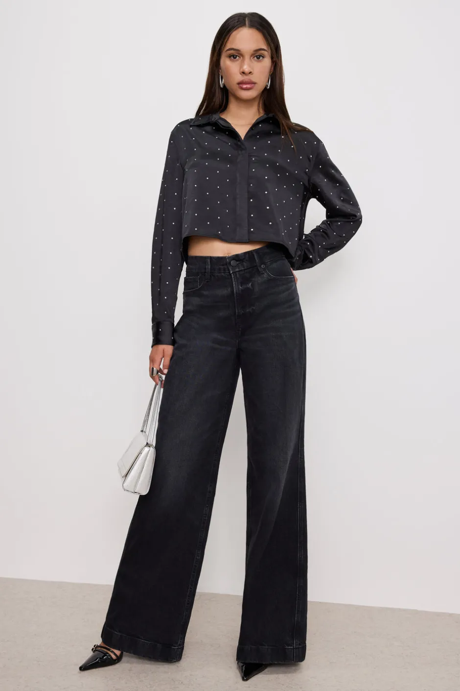 Good American Tops<CRYSTAL SATIN SHIRT Black001