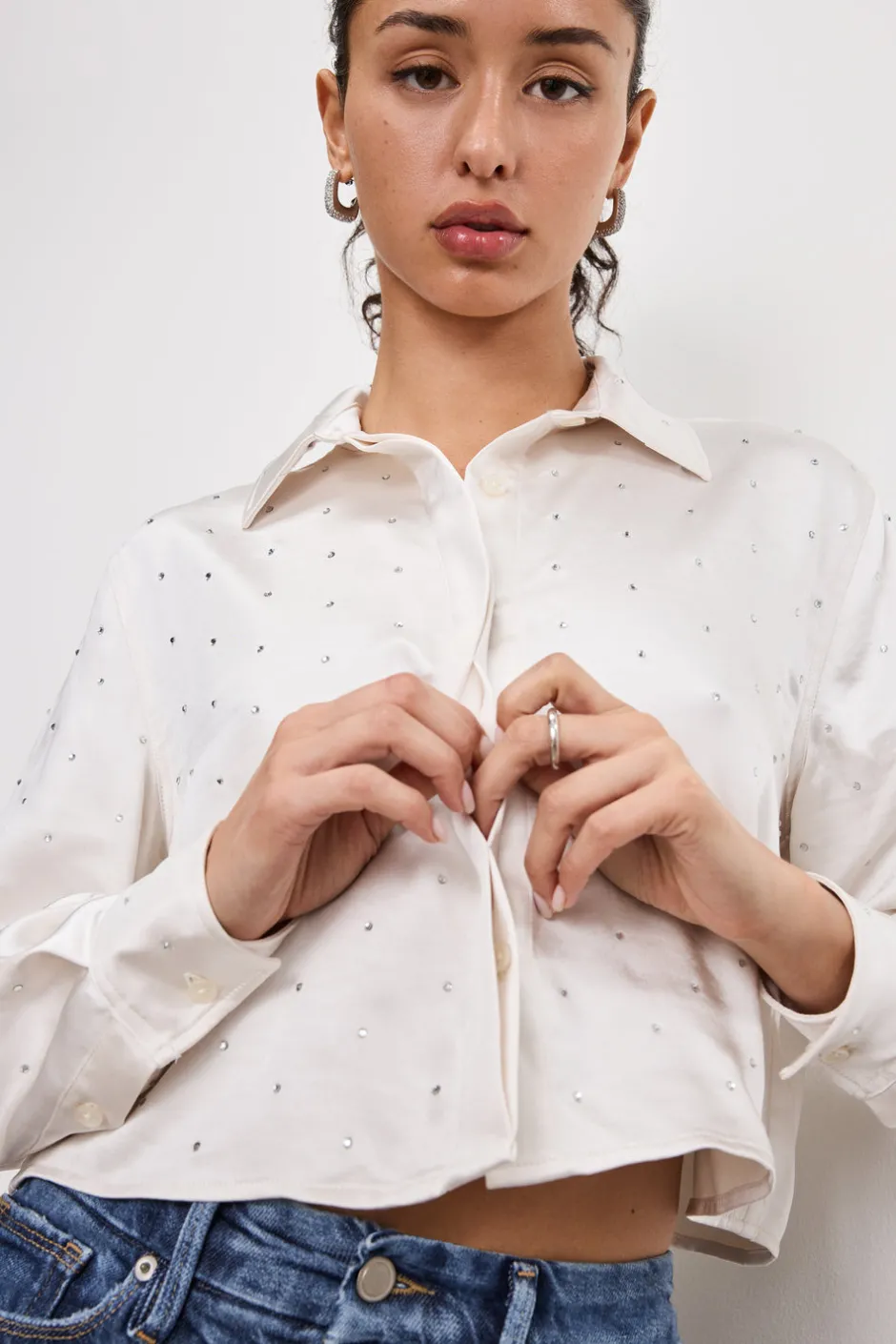 Good American Tops<CRYSTAL SATIN SHIRT Cloud white001