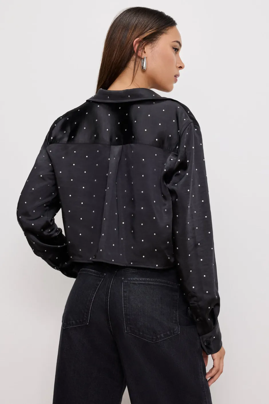 Good American Tops<CRYSTAL SATIN SHIRT Black001