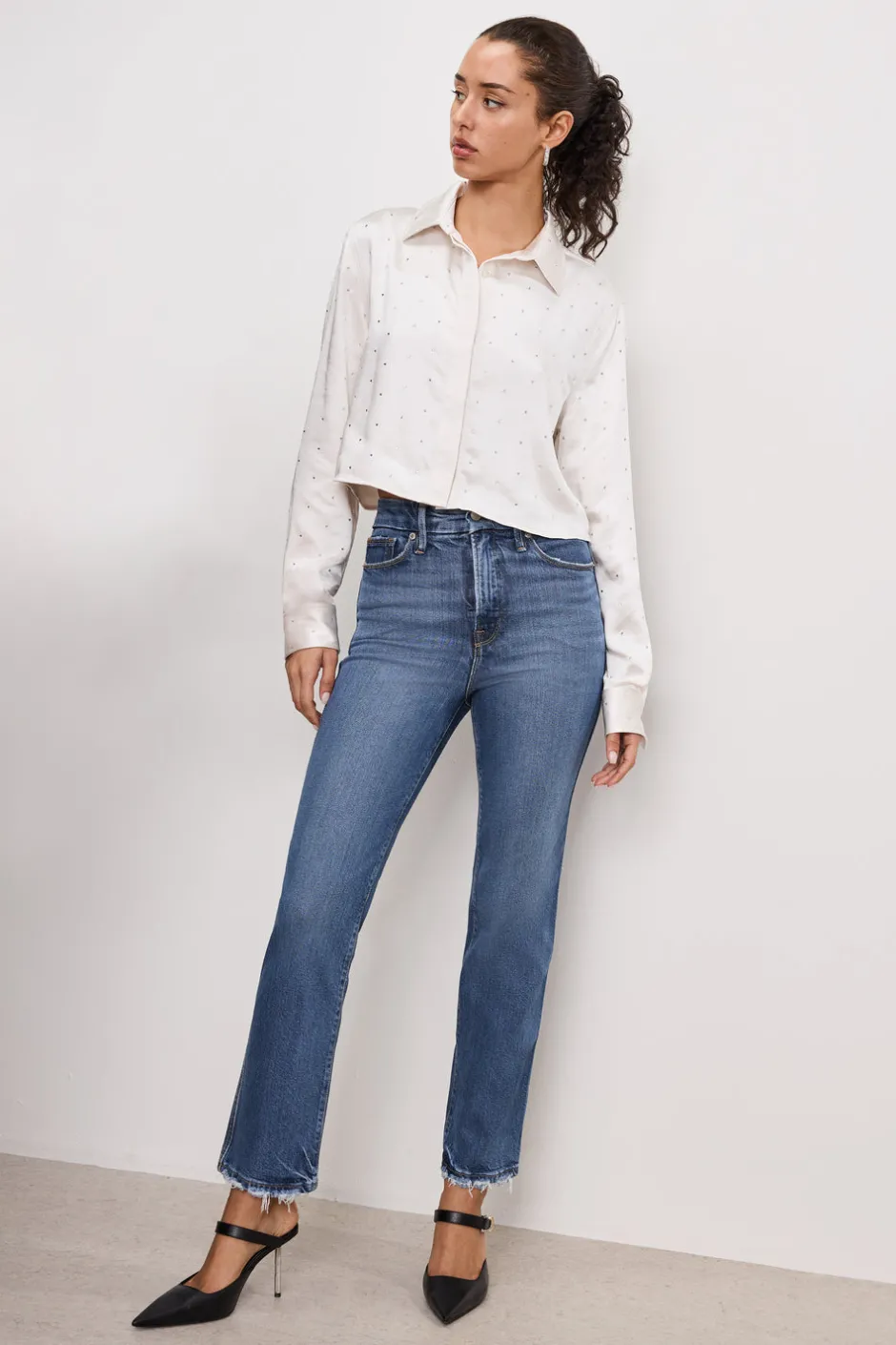 Good American Tops<CRYSTAL SATIN SHIRT Cloud white001