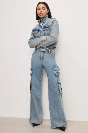 Good American Relaxed | Mid-Rise<DENIM CARGO PANTS Indigo762