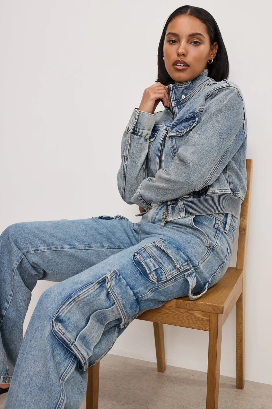Good American Relaxed | Mid-Rise<DENIM CARGO PANTS Indigo762