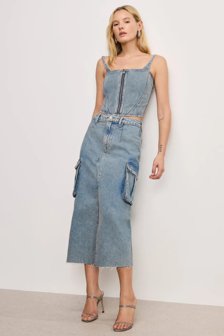 Good American Shorts & Skirts<DENIM CARGO SKIRT Indigo762