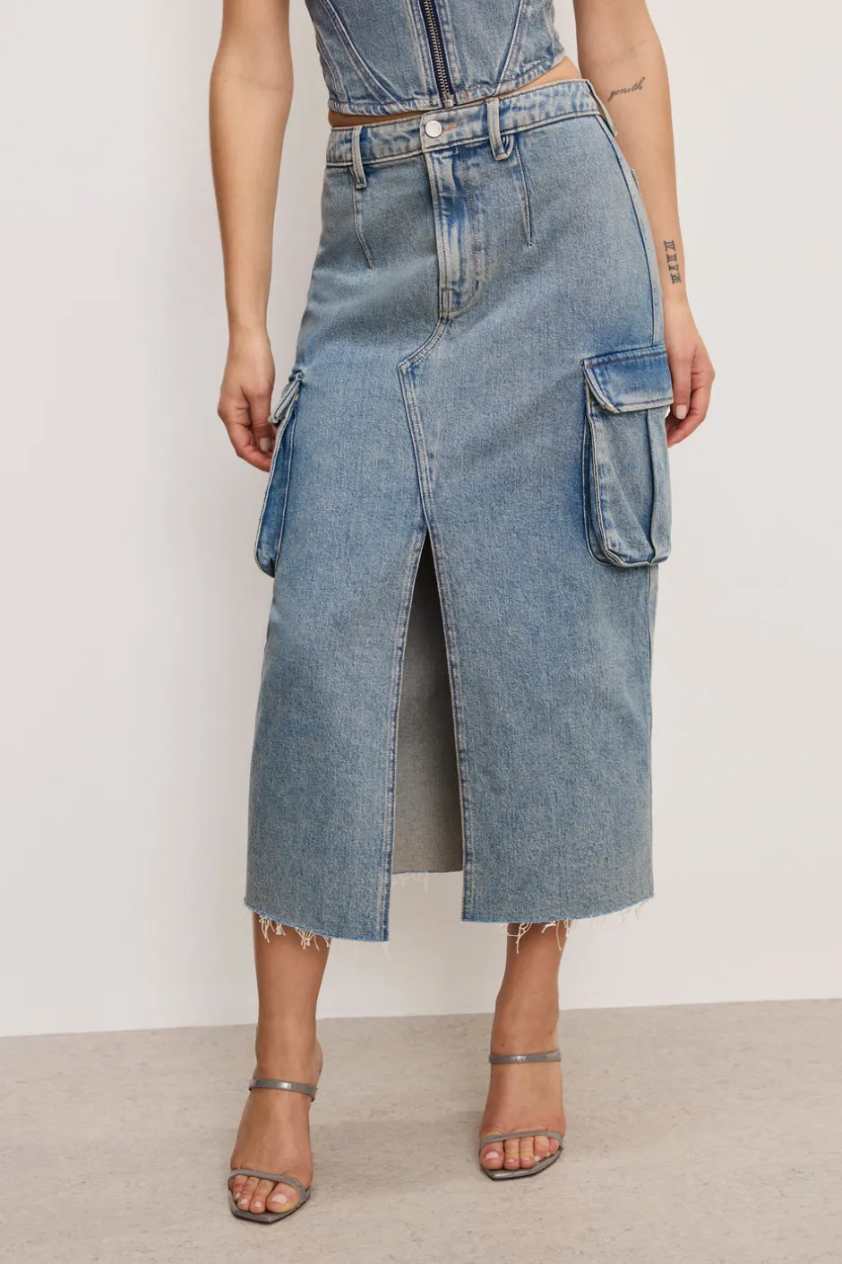 Good American Shorts & Skirts<DENIM CARGO SKIRT Indigo762