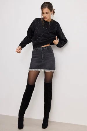 Good American Shorts & Skirts<DENIM CRYSTAL TRIM SKIRT Black376