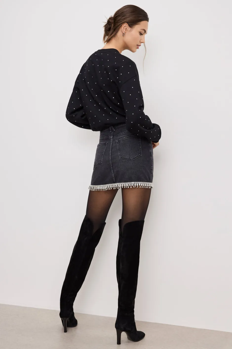 Good American Shorts & Skirts<DENIM CRYSTAL TRIM SKIRT Black376