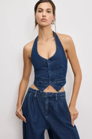 Good American Tops<DENIM HALTER VEST Indigo724