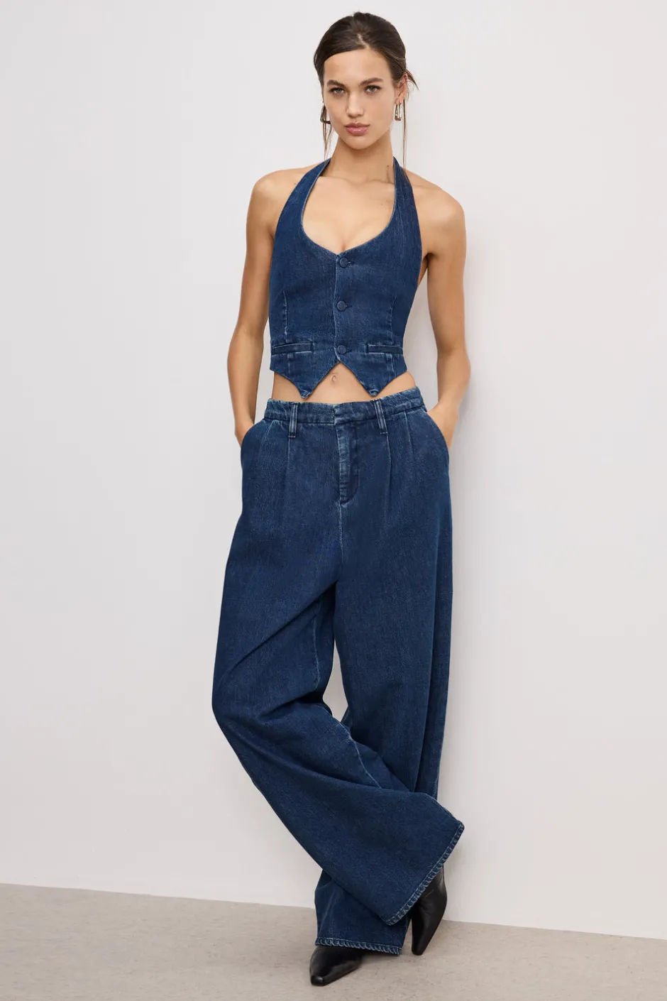 Good American Tops<DENIM HALTER VEST Indigo724