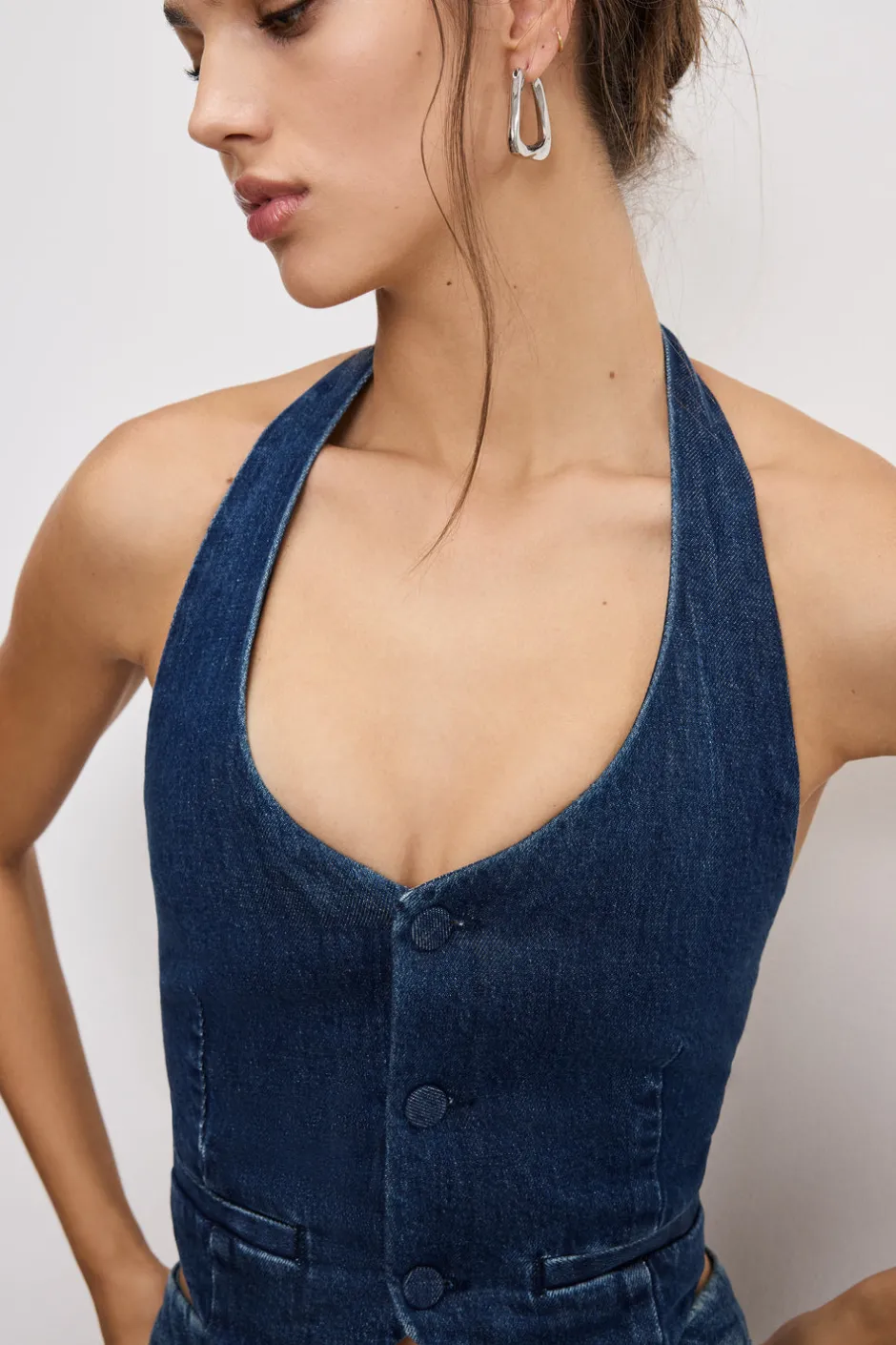 Good American Tops<DENIM HALTER VEST Indigo724