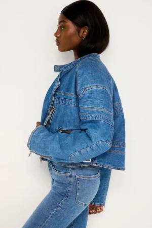 Good American Outerwear<DENIM MOTO JACKET Indigo684
