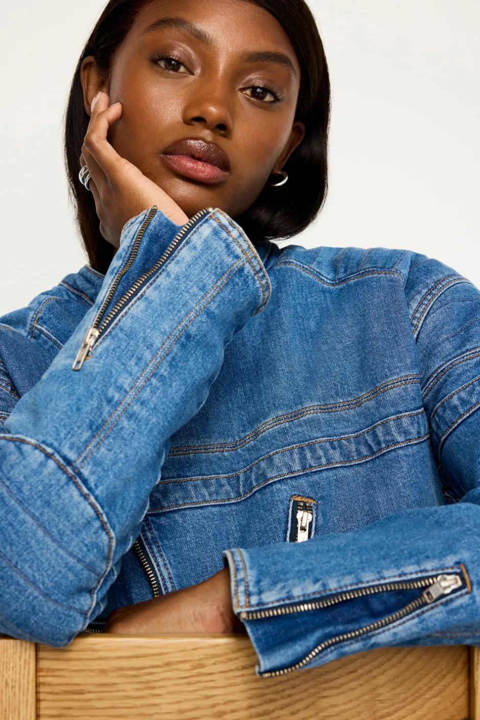 Good American Outerwear<DENIM MOTO JACKET Indigo684