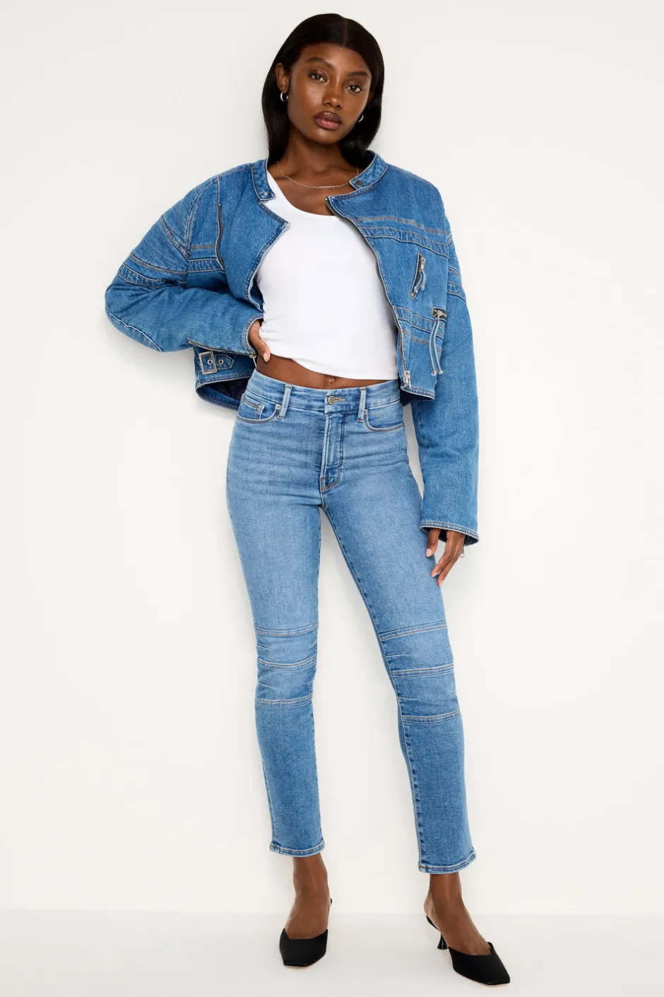 Good American Outerwear<DENIM MOTO JACKET Indigo684