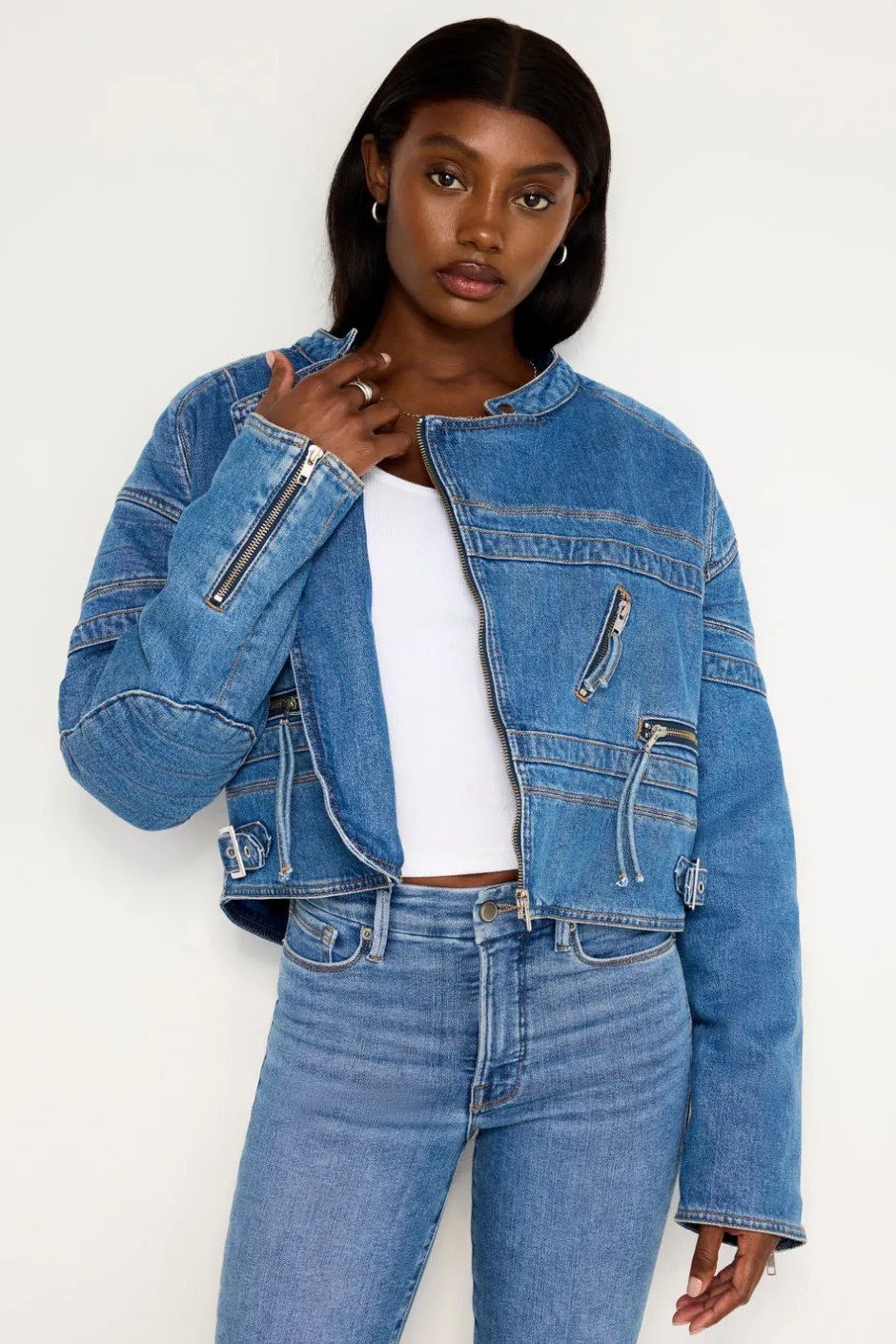 Good American Outerwear<DENIM MOTO JACKET Indigo684