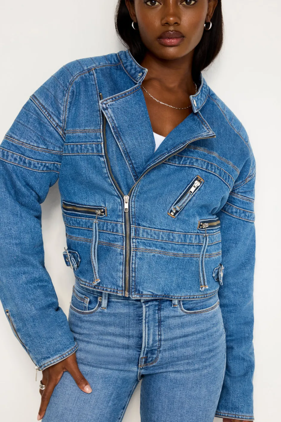 Good American Outerwear<DENIM MOTO JACKET Indigo684