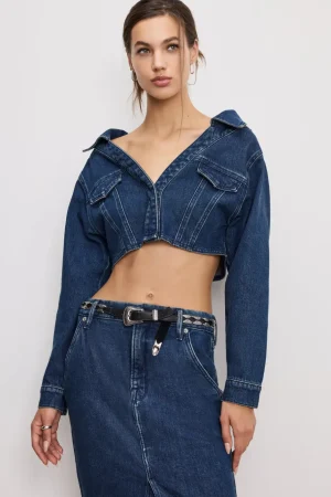 Good American Tops<DENIM OFF SHOULDER TOP Indigo724