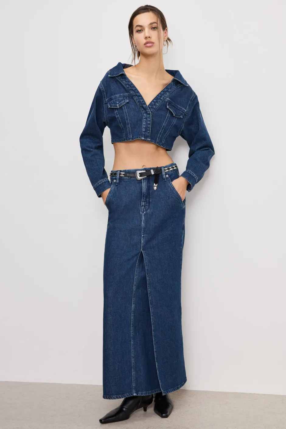 Good American Tops<DENIM OFF SHOULDER TOP Indigo724