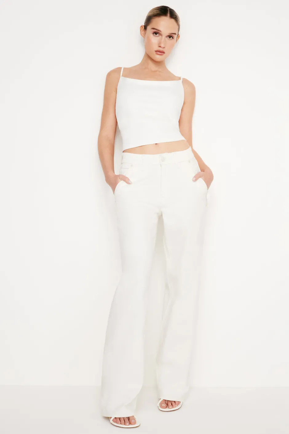 Good American Tops<DENIM TIE BACK HALTER Cloud white001