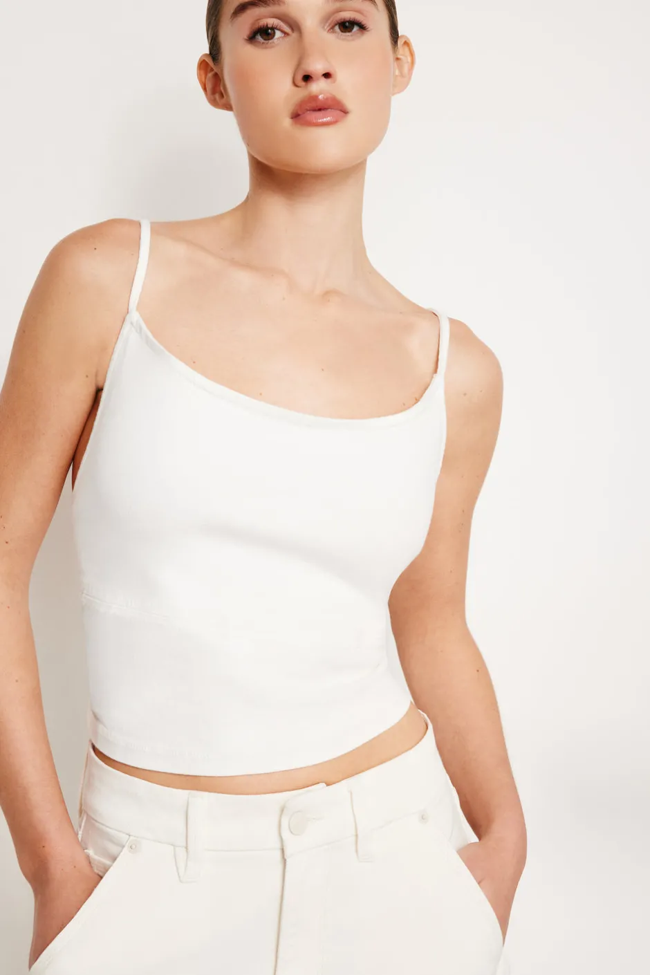 Good American Tops<DENIM TIE BACK HALTER Cloud white001